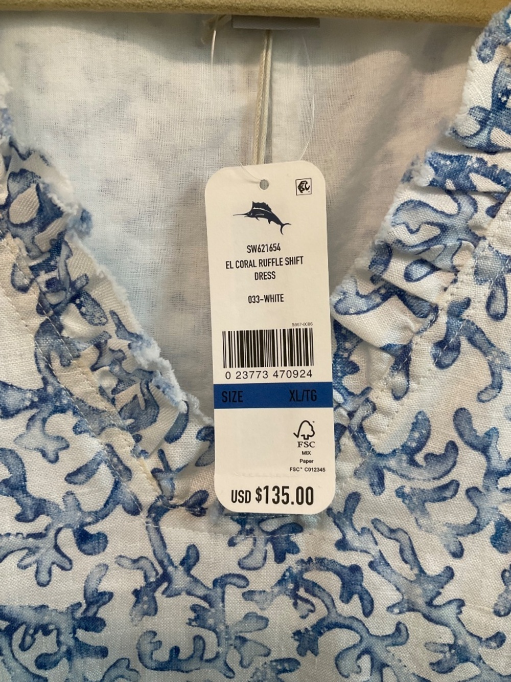 NWT Tommy Bahama Two Palms Ruffle Linen Shift Dress- coastal coral reef - Picture 4 of 6